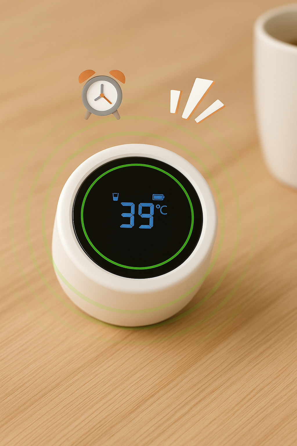 Witte slimme waterfles dop met alarmfunctie en digitaal scherm 39 graden