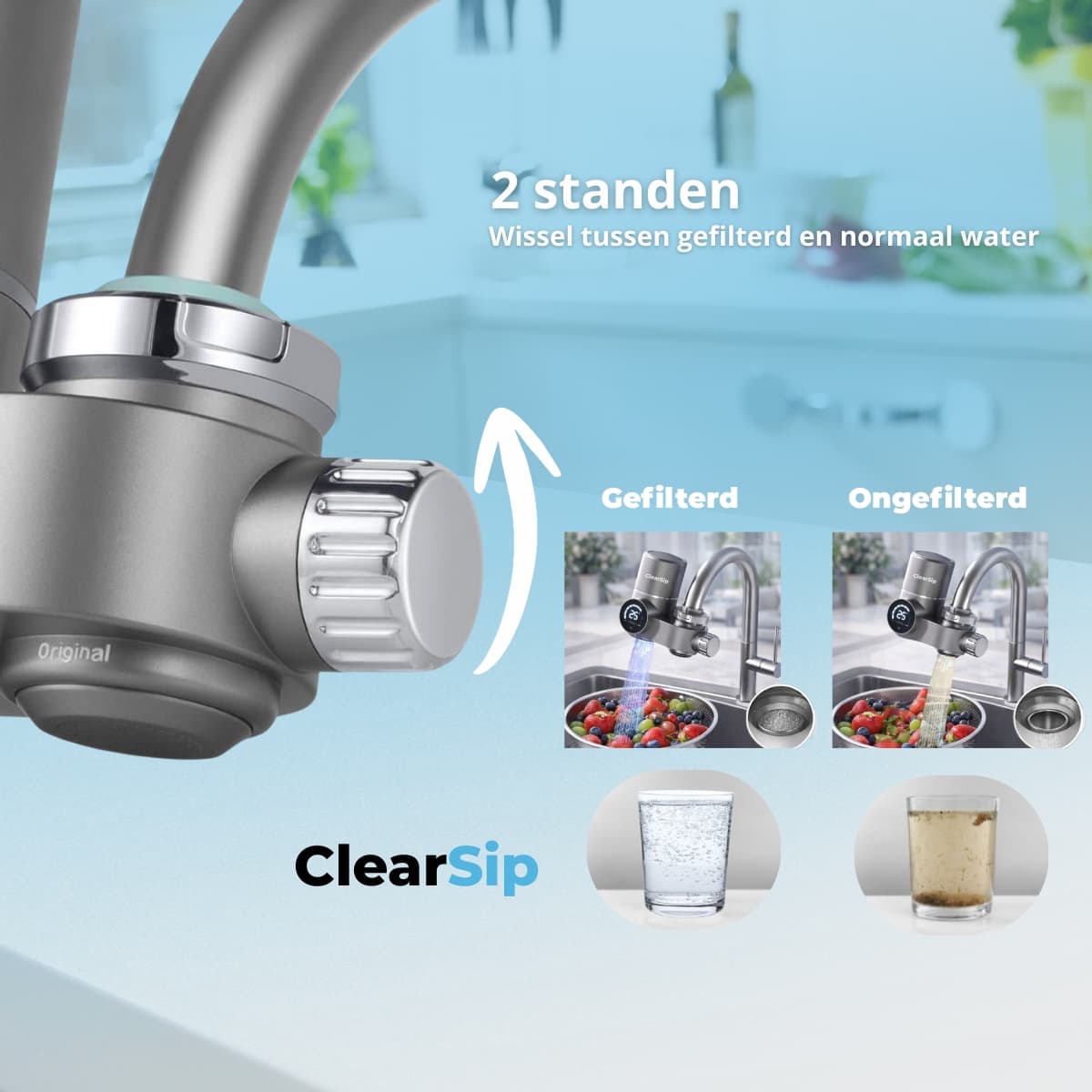 ClearSip 8-Laags UV Kraanfilter – Universele LED Waterfilter voor op je Kraan