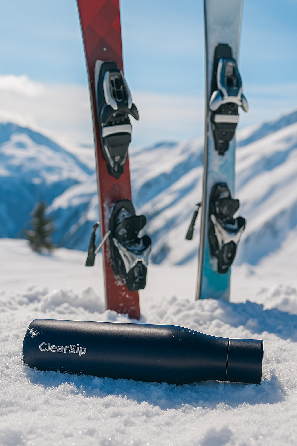 ClearSip slimme UV-C waterfles matzwart tijdens wintersport – met drinkherinnering en UV-reiniging