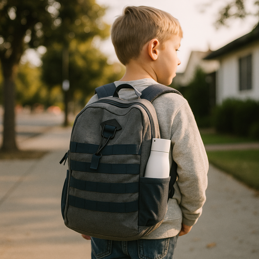 Schoolkind met rugzak en ClearSip slimme waterfles voor gezonde hydratatie onderweg